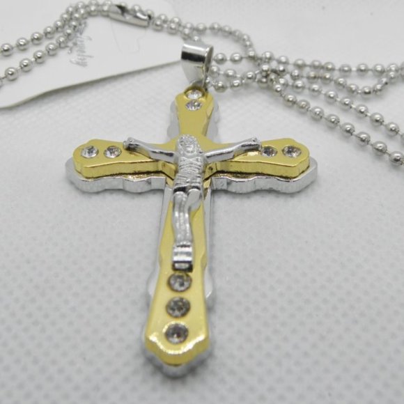 Classic Unisex Two tone Cross Pendant - Picture 7 of 12